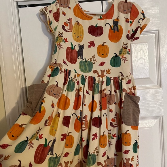 Little Sleepies Play Dress in Orange and White and all things fall - Picture 2 of 4